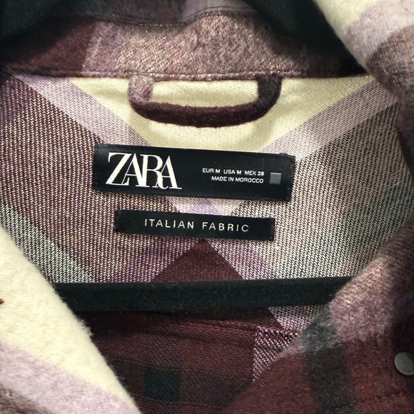 ZARA Womens Plaid Shacket in Cream/Purple￨Size Medium - Picture 7 of 12
